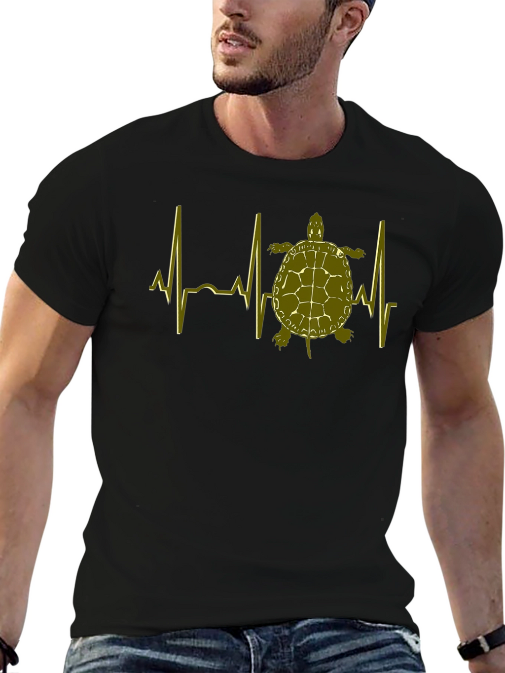 Turtle Heartbeat T-Shirt - Black Cotton Tee