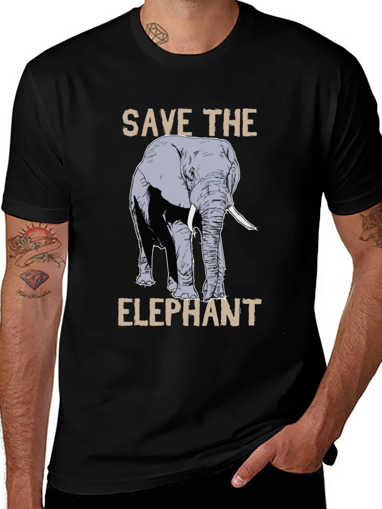Save the Elephant Graphic Tee - Black Cotton T-Shirt