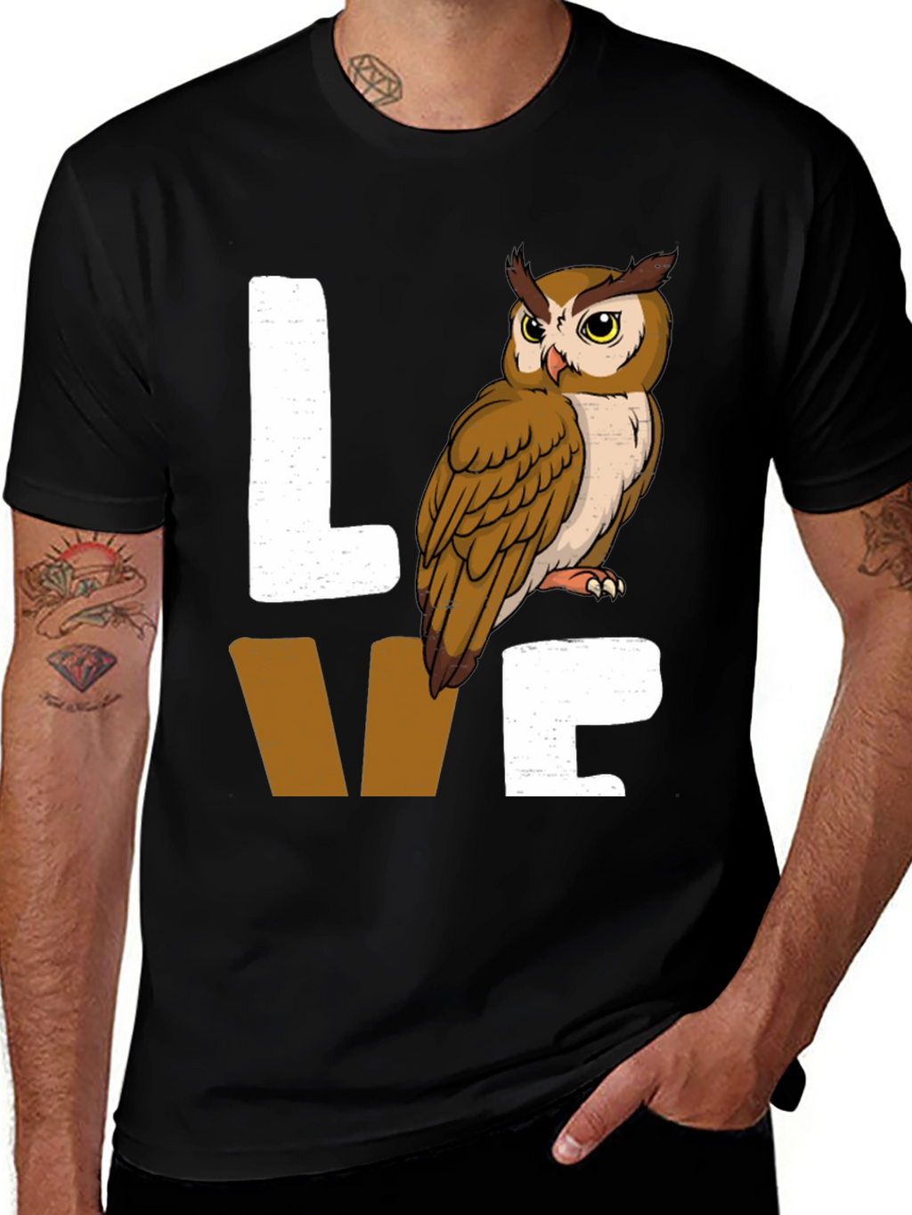 Owl Lover Graphic Tee - Black Cotton Blend