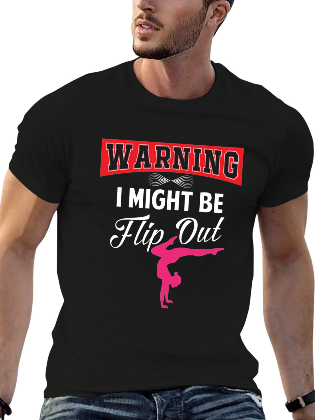 Warning I Might Be Flip Out Gymnast Black T-Shirt