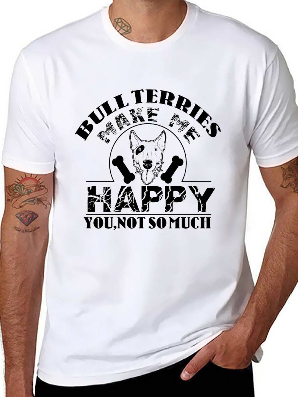 Bull Terriers Make Me Happy T-Shirt - Black