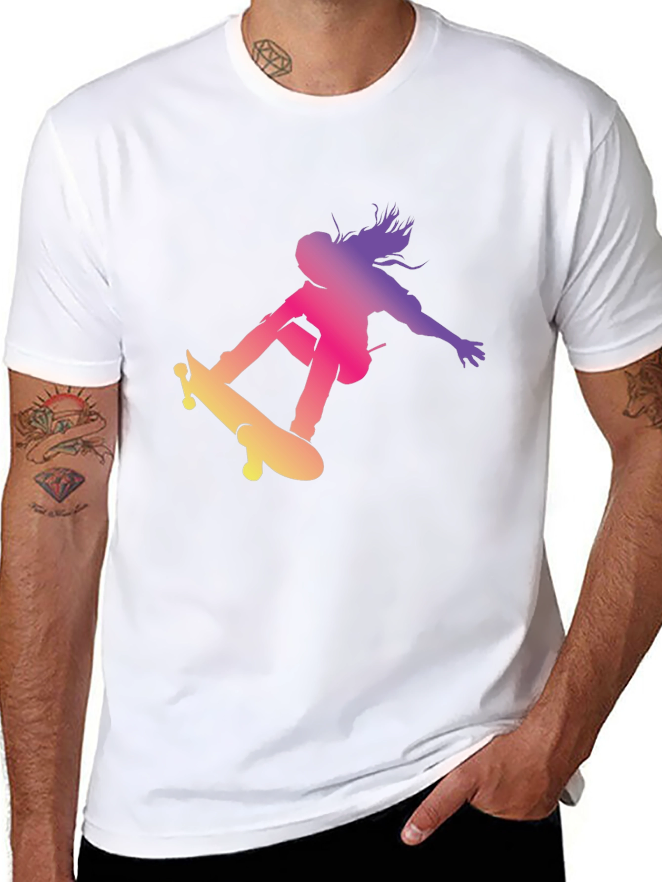 Skateboarder Graphic Black T-Shirt Cool Casual Top