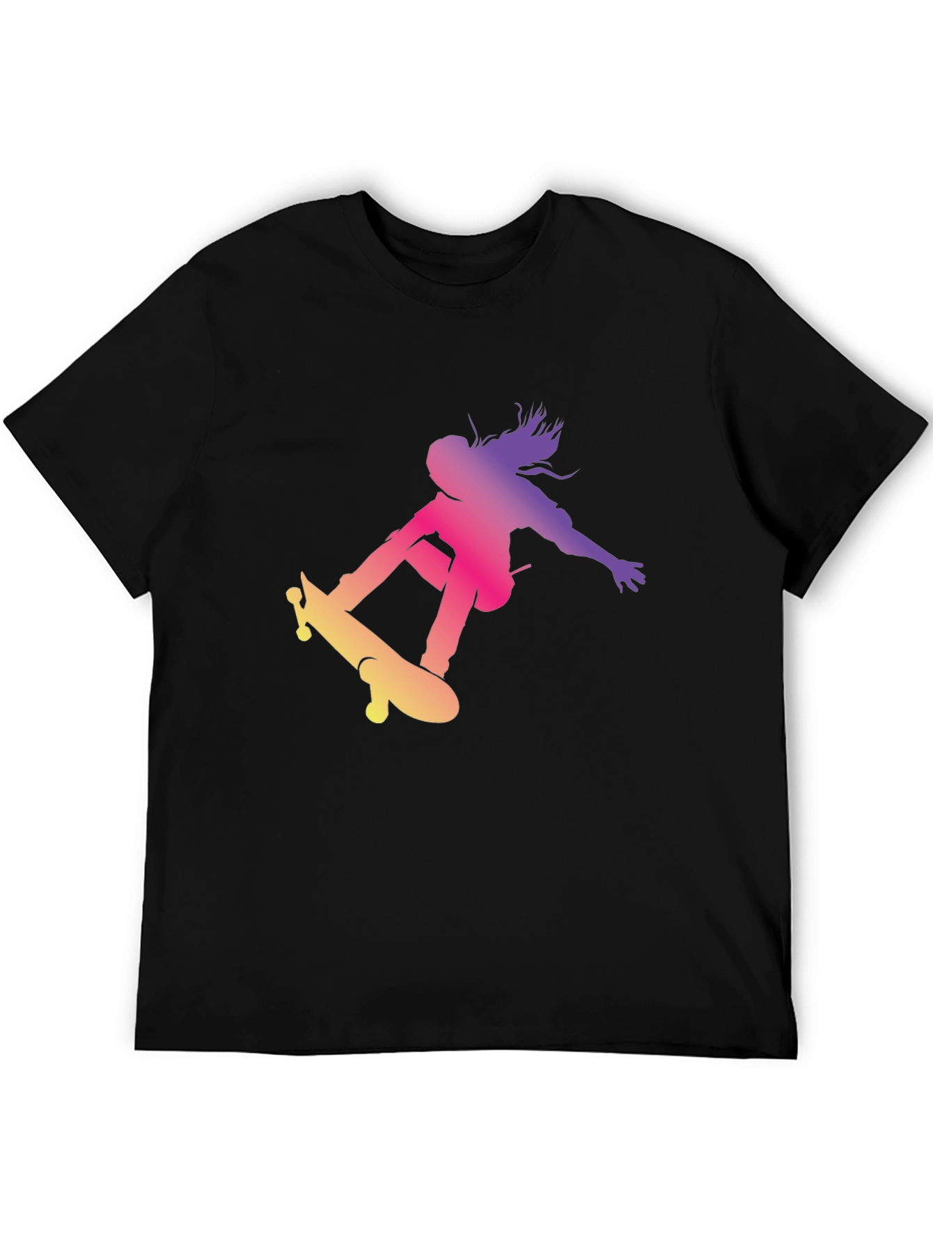 Skateboarder Graphic Black T-Shirt Cool Casual Top