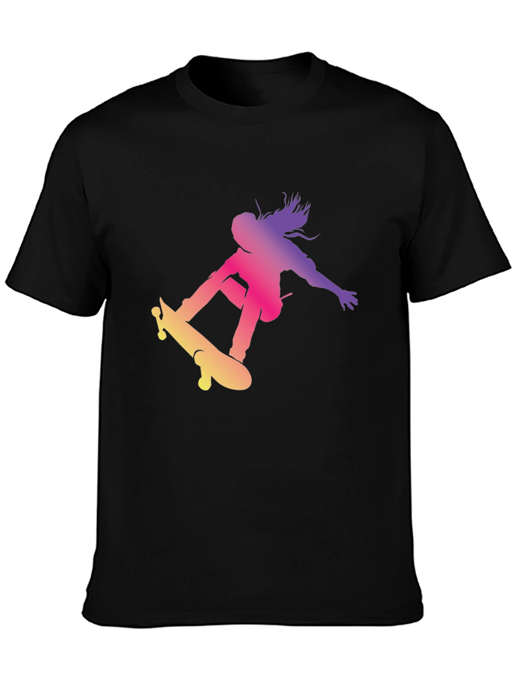 Skateboarder Graphic Black T-Shirt Cool Casual Top