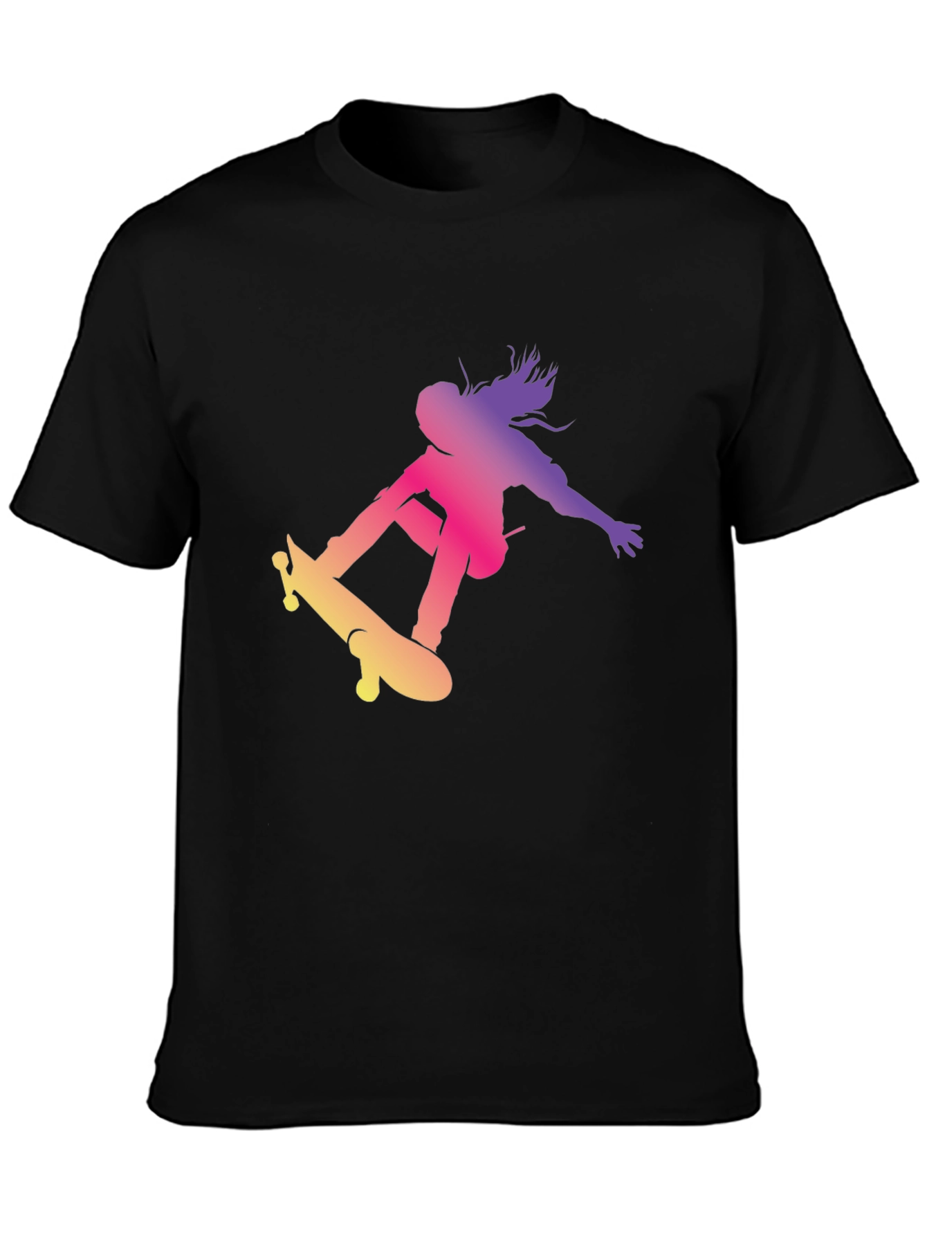Skateboarder Graphic Black T-Shirt Cool Casual Top