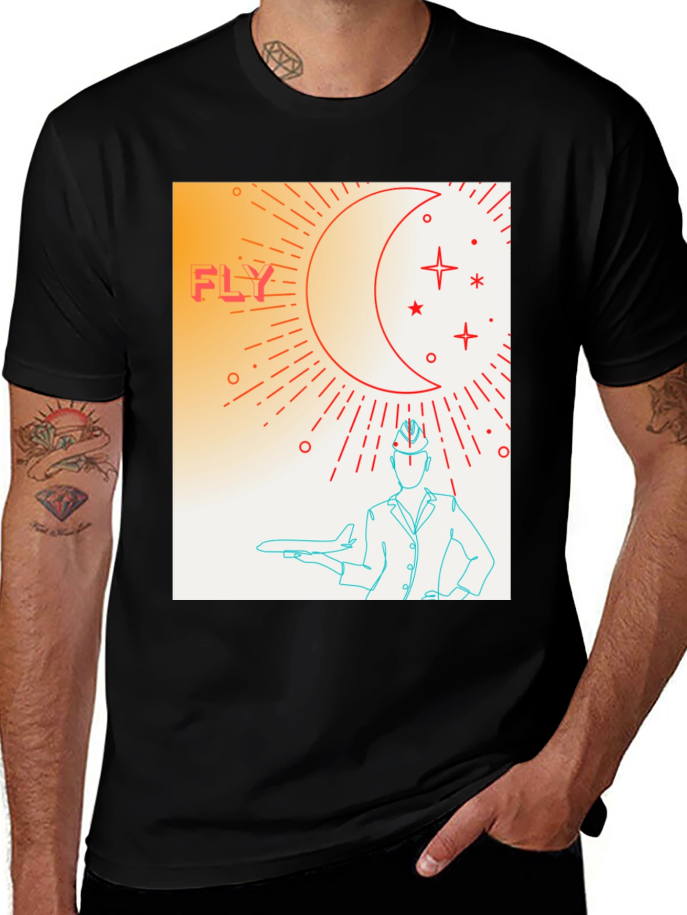 Fly High Graphic Tee - Airplane & Stars Design