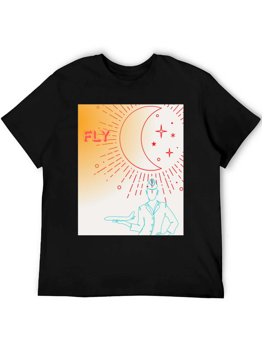 Fly High Graphic Tee - Airplane & Stars Design