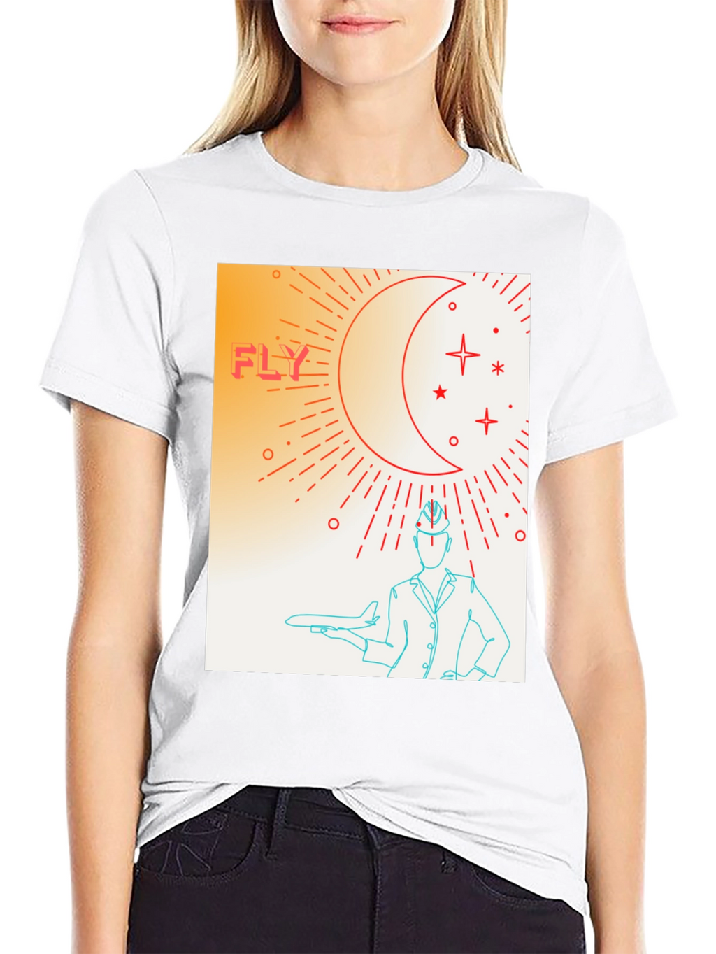 Fly High Graphic Tee - Airplane & Stars Design