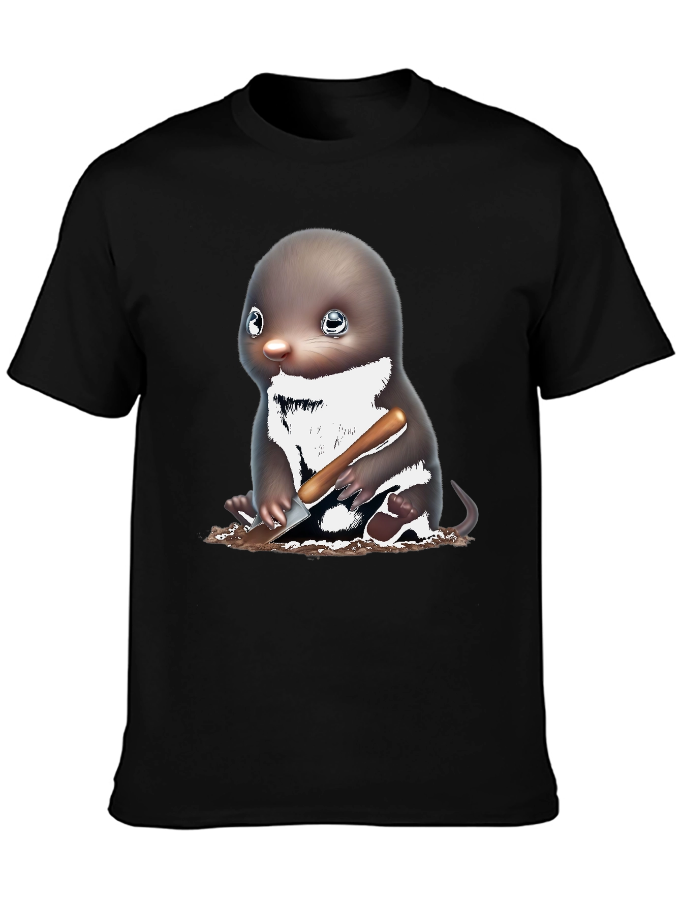 Mole Digging T-Shirt Black Cotton Tee