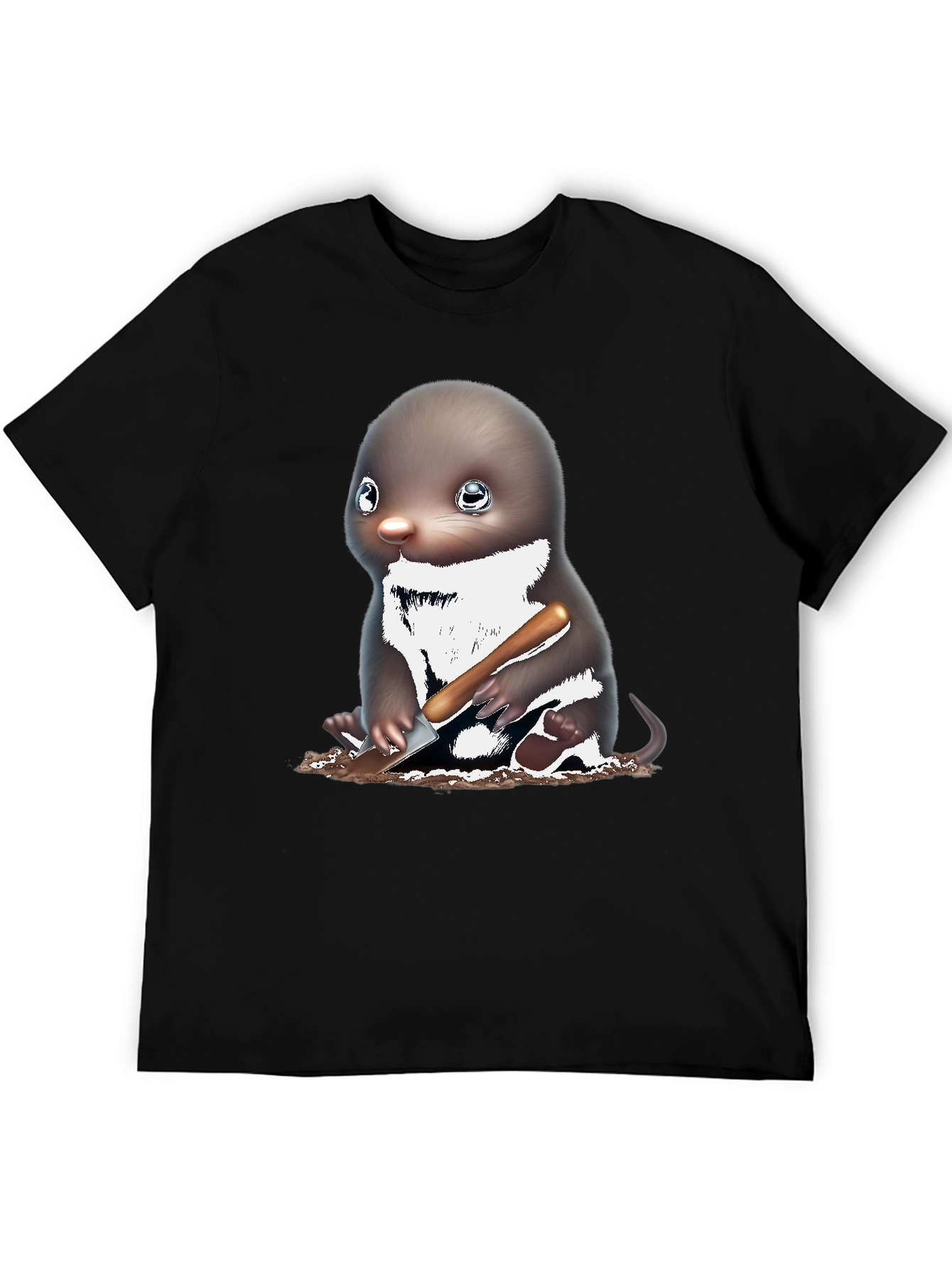 Mole Digging T-Shirt Black Cotton Tee