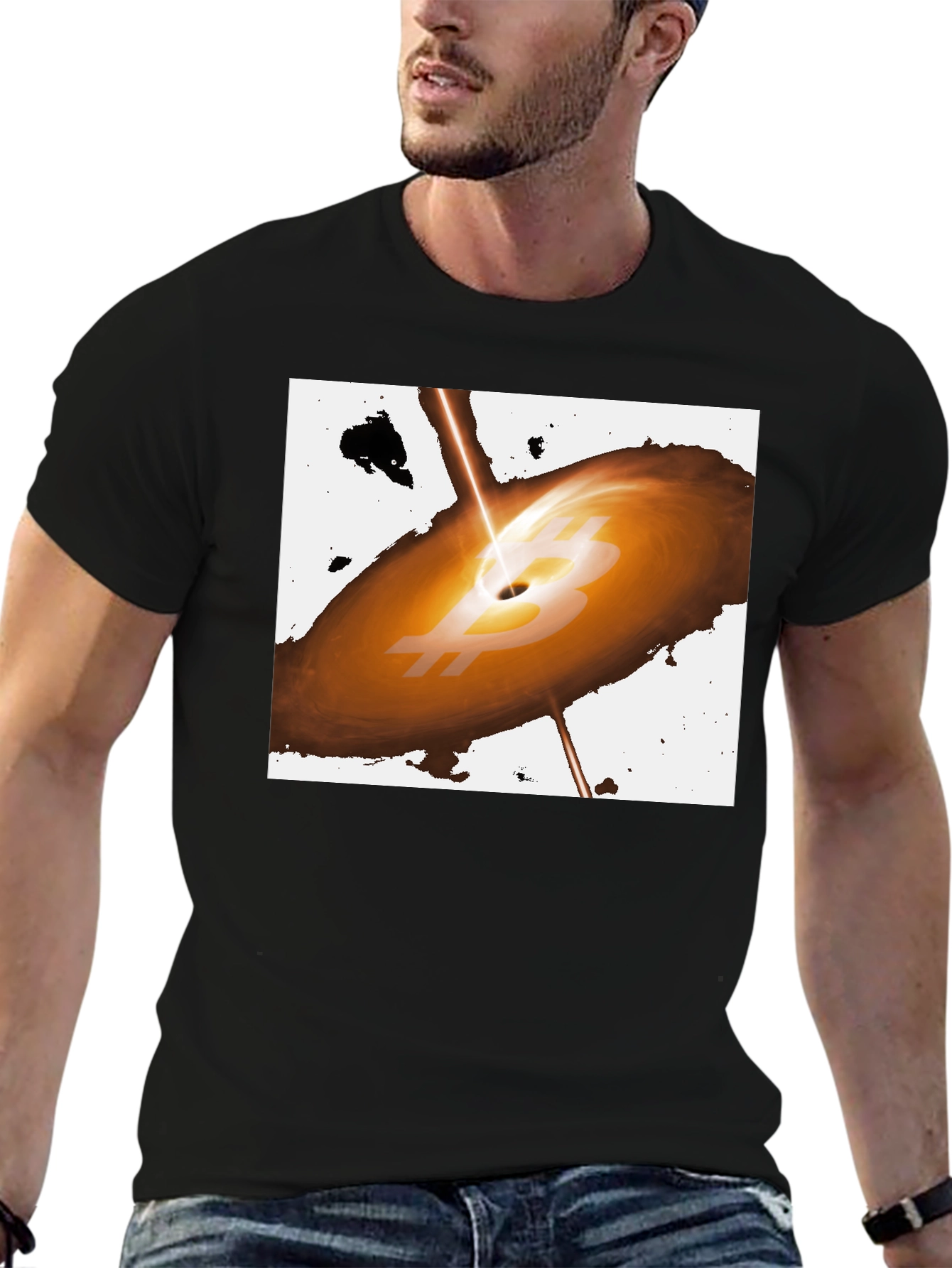 Bitcoin Black Hole T-Shirt - Crypto Galaxy Design