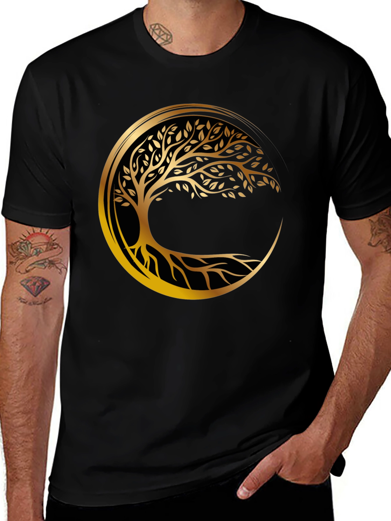 Tree of Life Graphic Tee - Black Cotton Blend Shirt