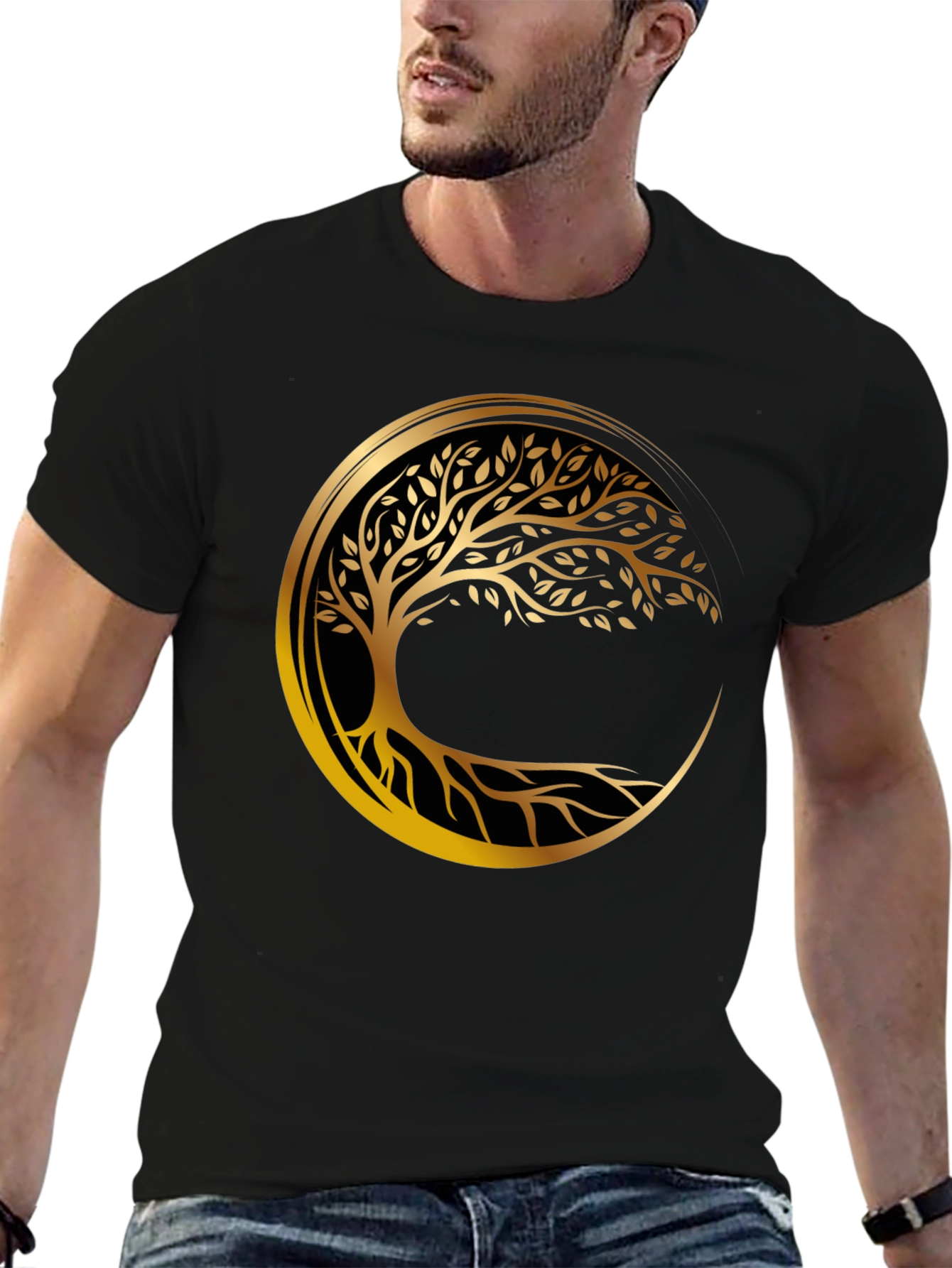 Tree of Life Graphic Tee - Black Cotton Blend Shirt
