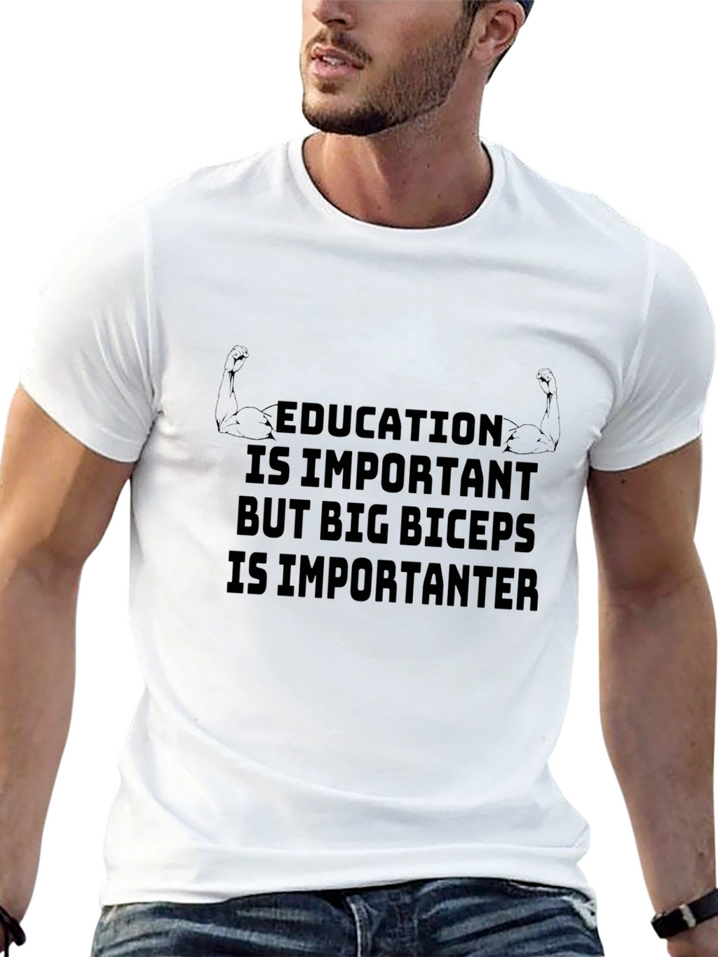 Education Vs. Biceps Graphic T-Shirt