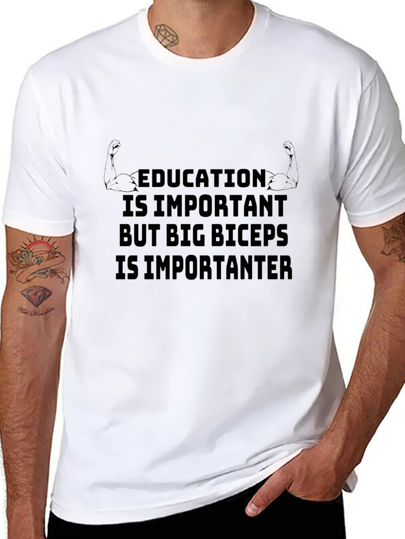 Education Vs. Biceps Graphic T-Shirt