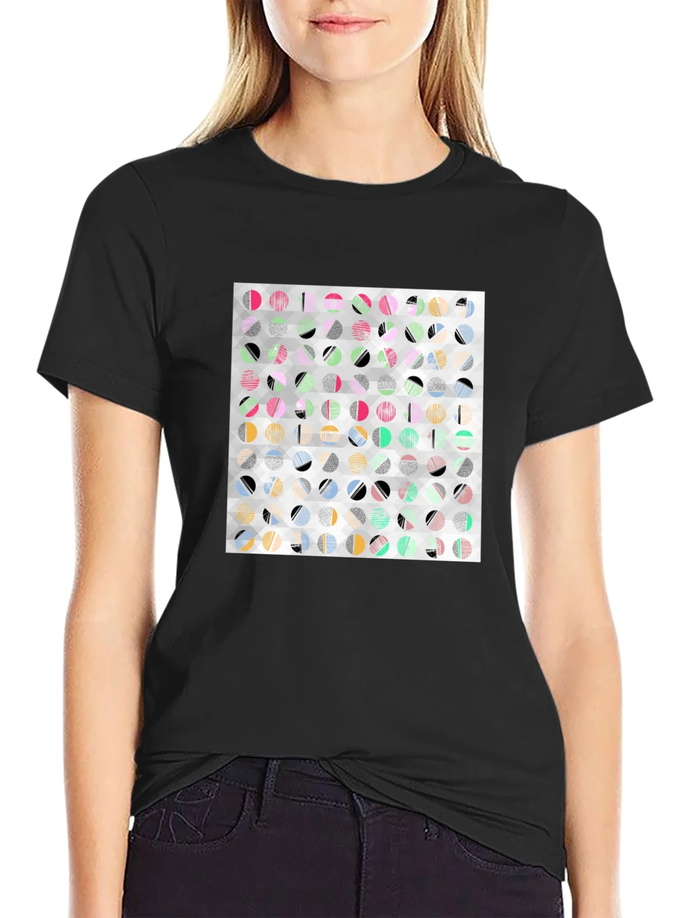 Abstract Geometric Print Black T-Shirt