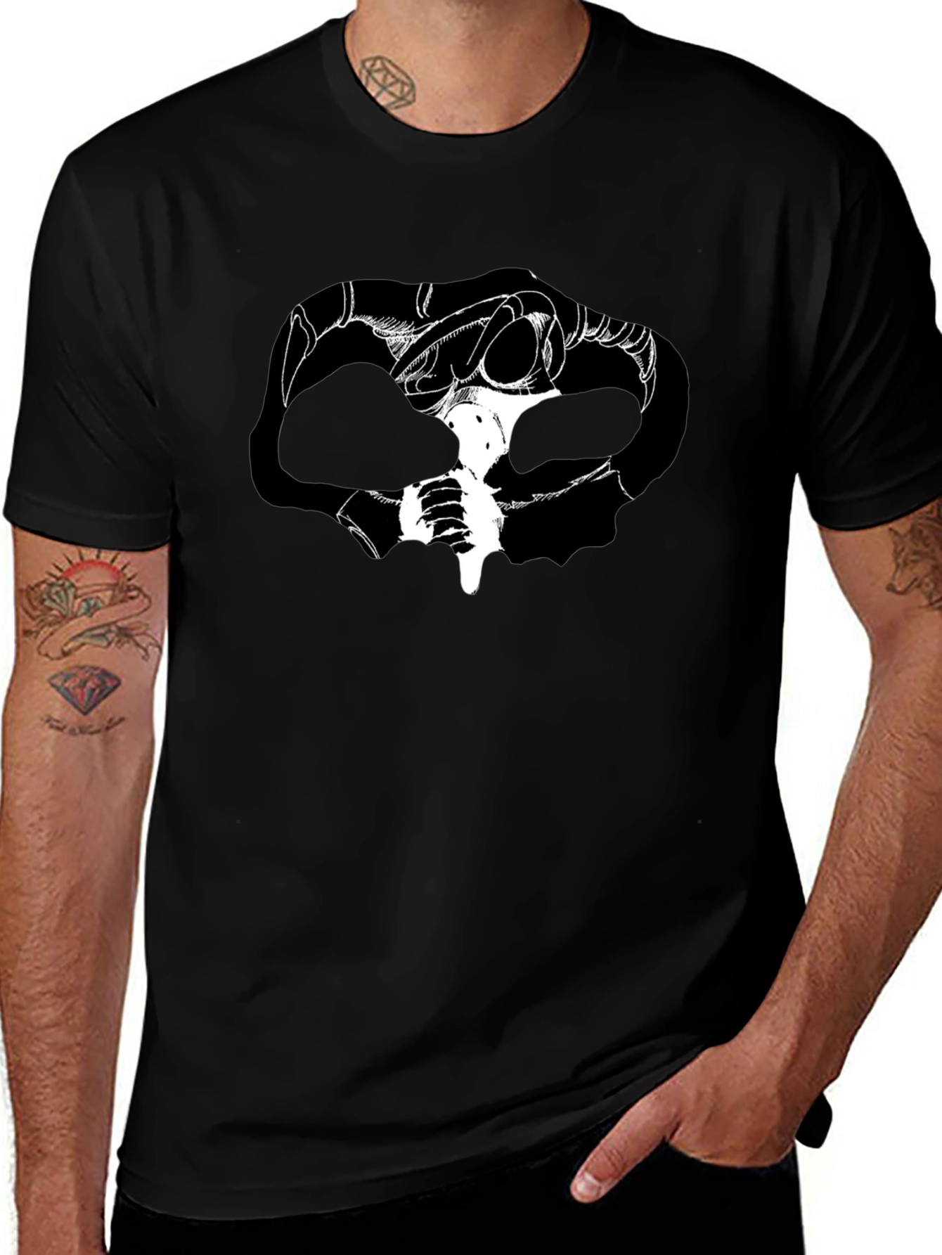 Graphic Print Skull Tee - Dark Fantasy Style