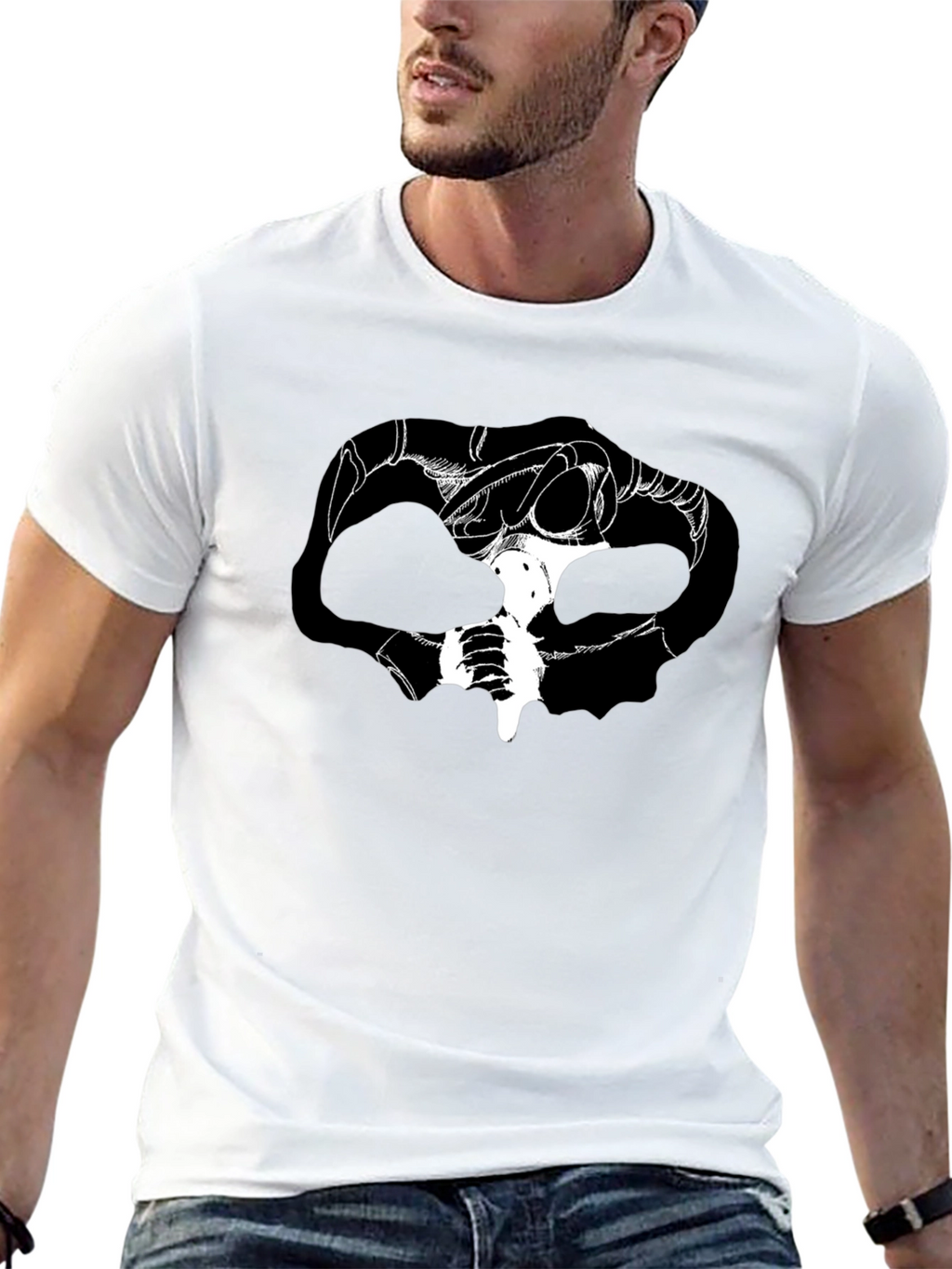 Graphic Print Skull Tee - Dark Fantasy Style