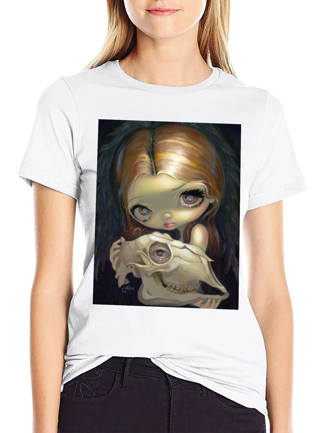 Eerie Girl Skull Graphic T-Shirt