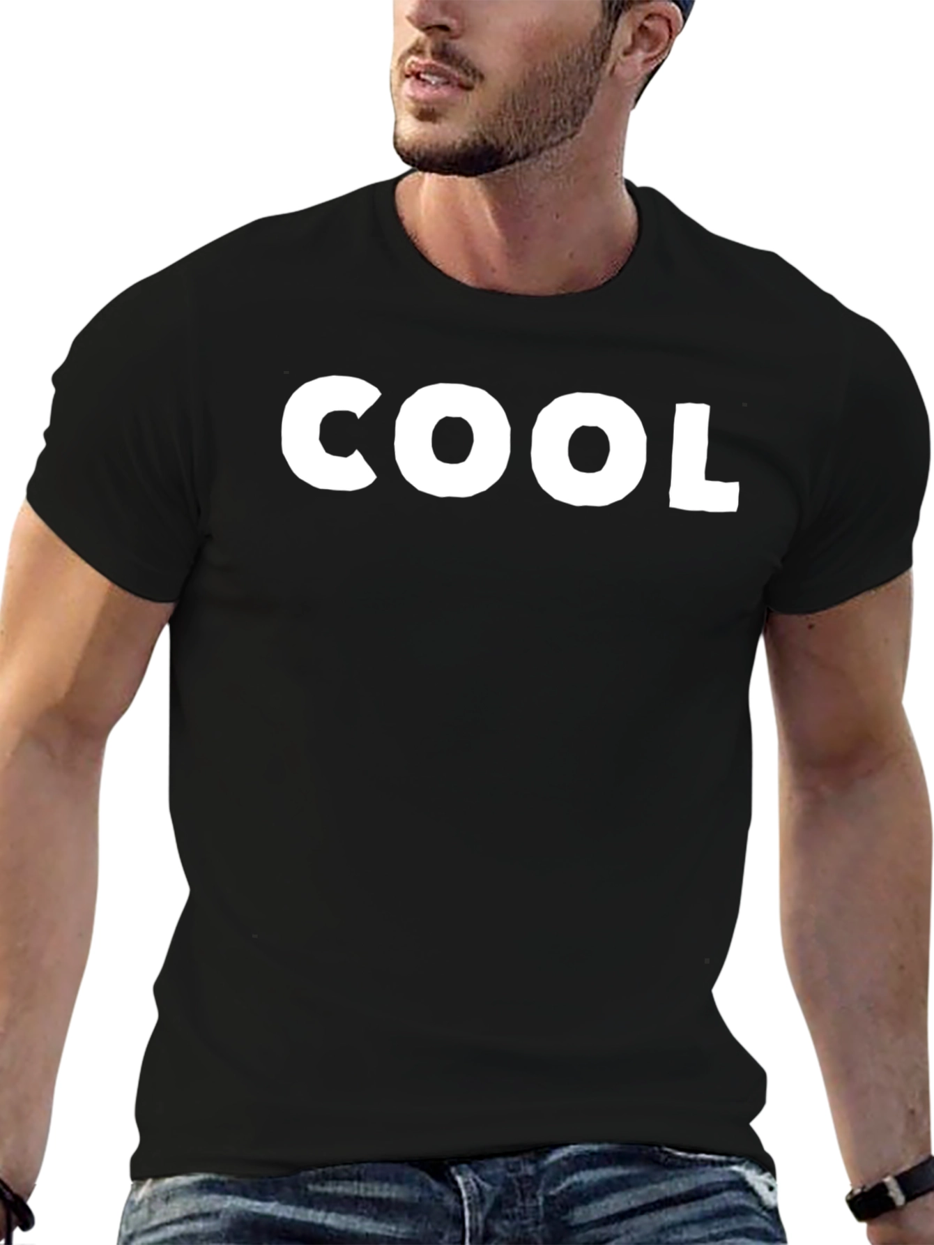 Cool Graphic Tee - Black Cotton Blend Casual Shirt