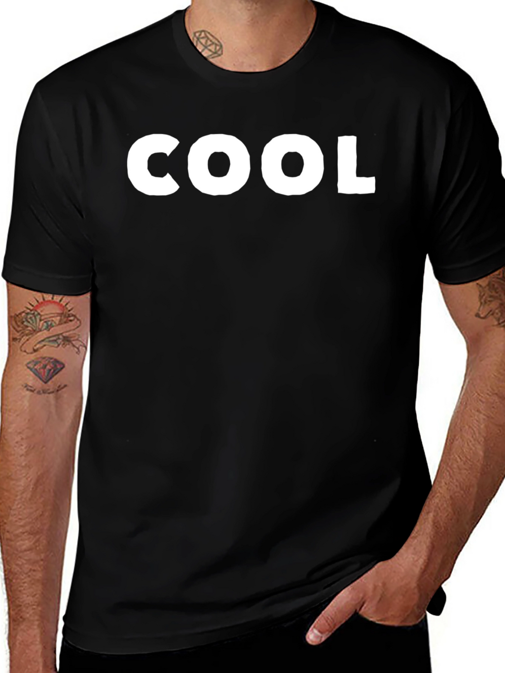 Cool Graphic Tee - Black Cotton Blend Casual Shirt
