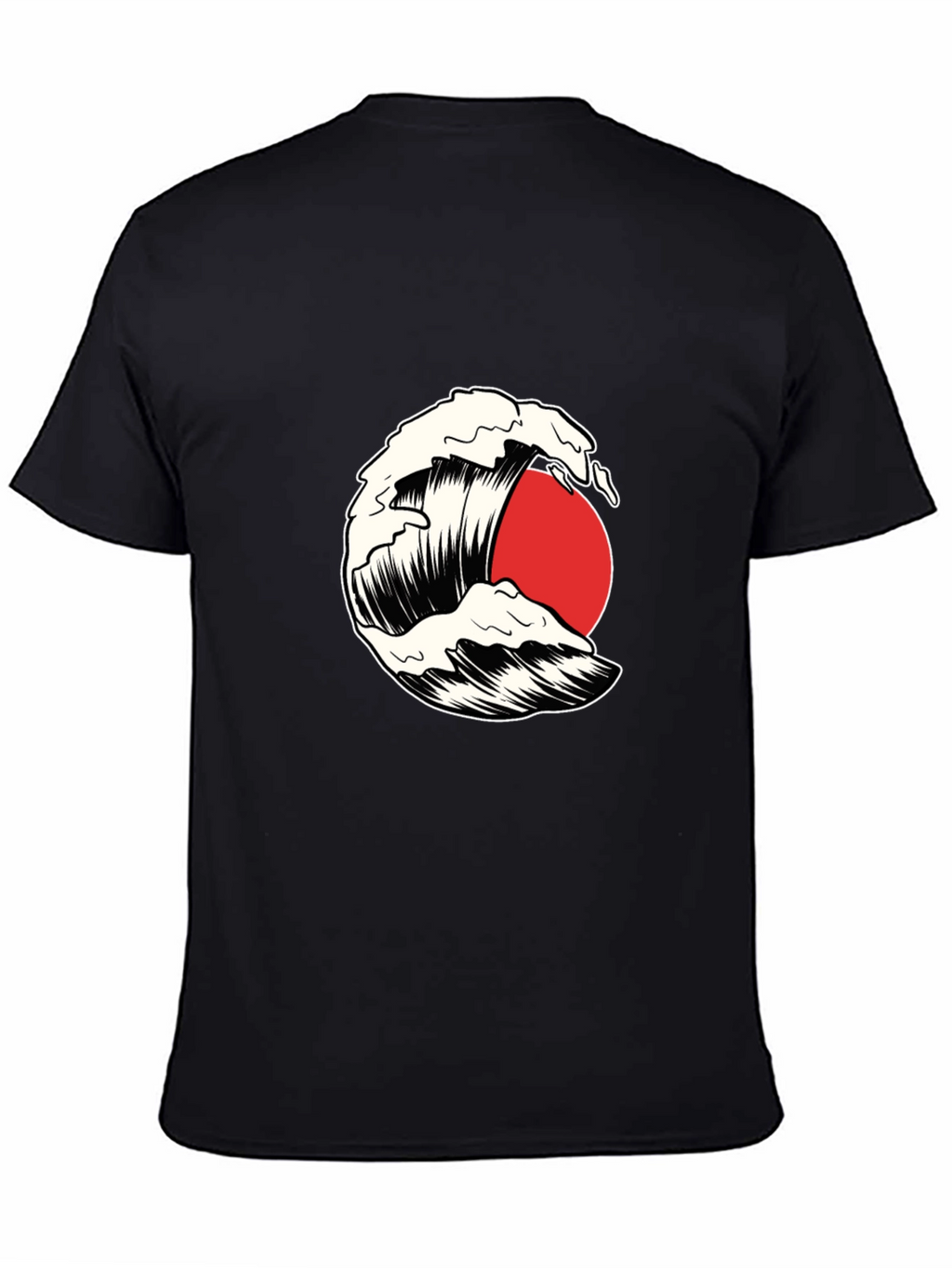 Wave and Sun Graphic Tee - Black Cotton T-Shirt
