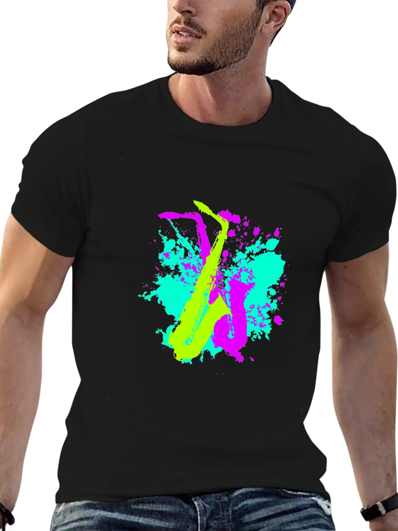 Neon Saxophone Graphic T-Shirt - Music Lovers Tee