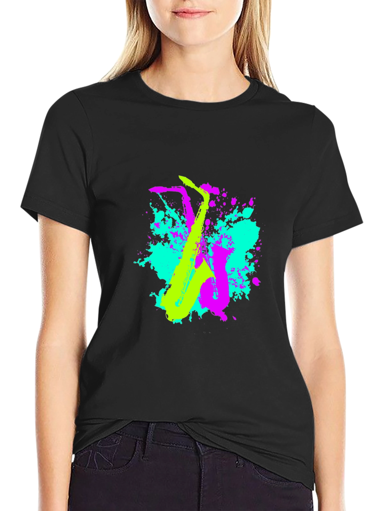Neon Saxophone Graphic T-Shirt - Music Lovers Tee