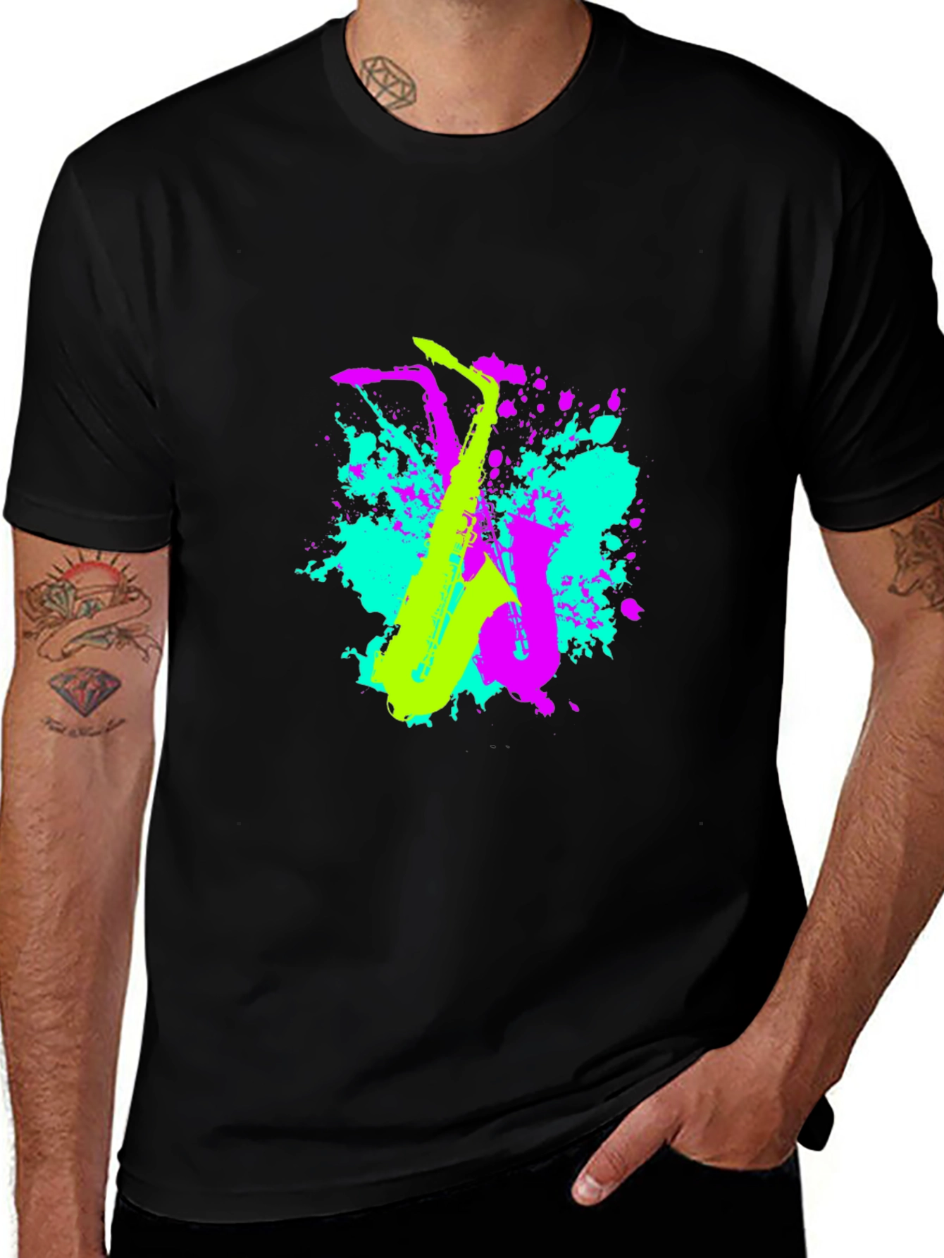 Neon Saxophone Graphic T-Shirt - Music Lovers Tee