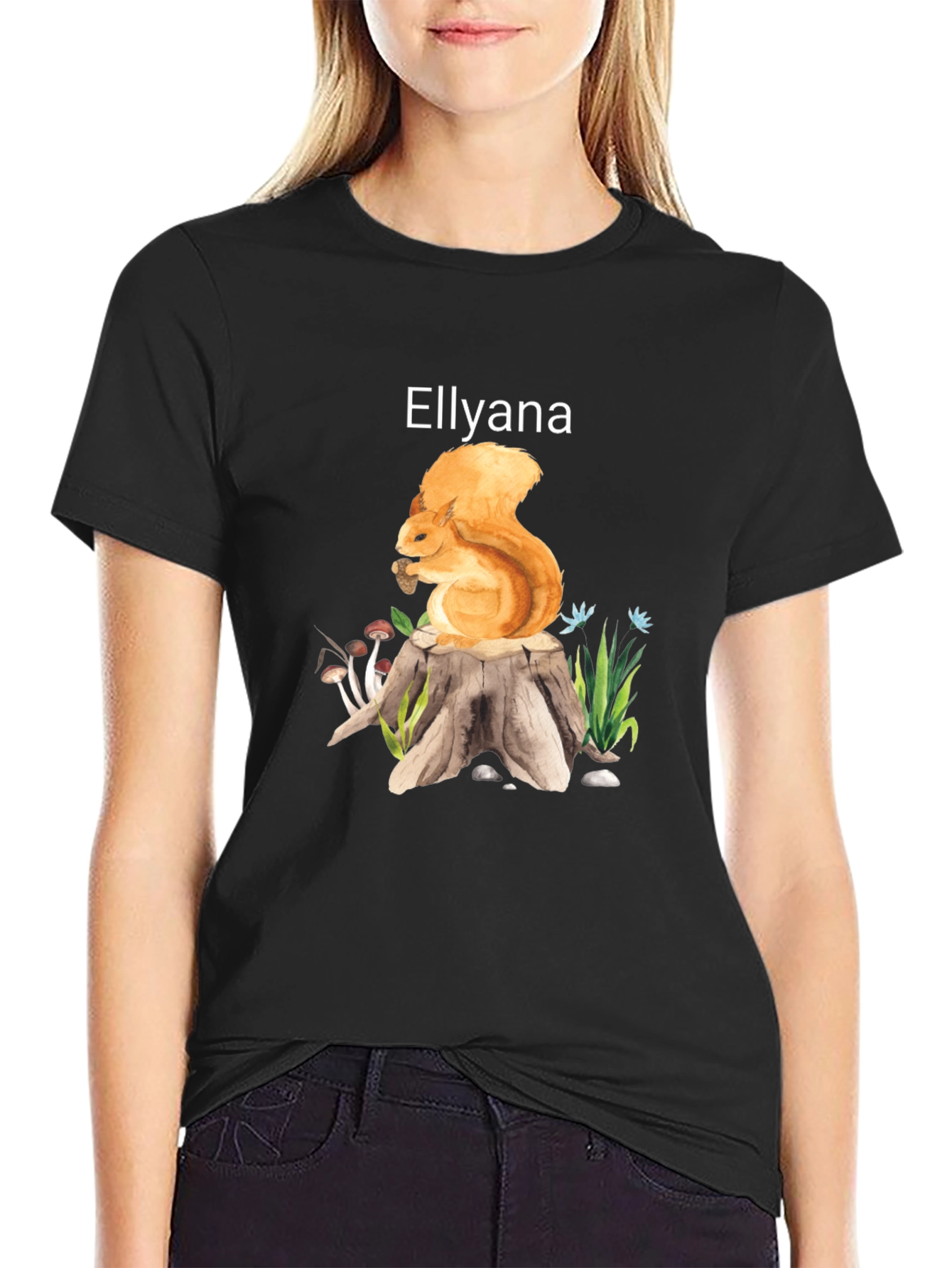 Squirrel Stump Tee - Ellyana Wildlife Black Shirt
