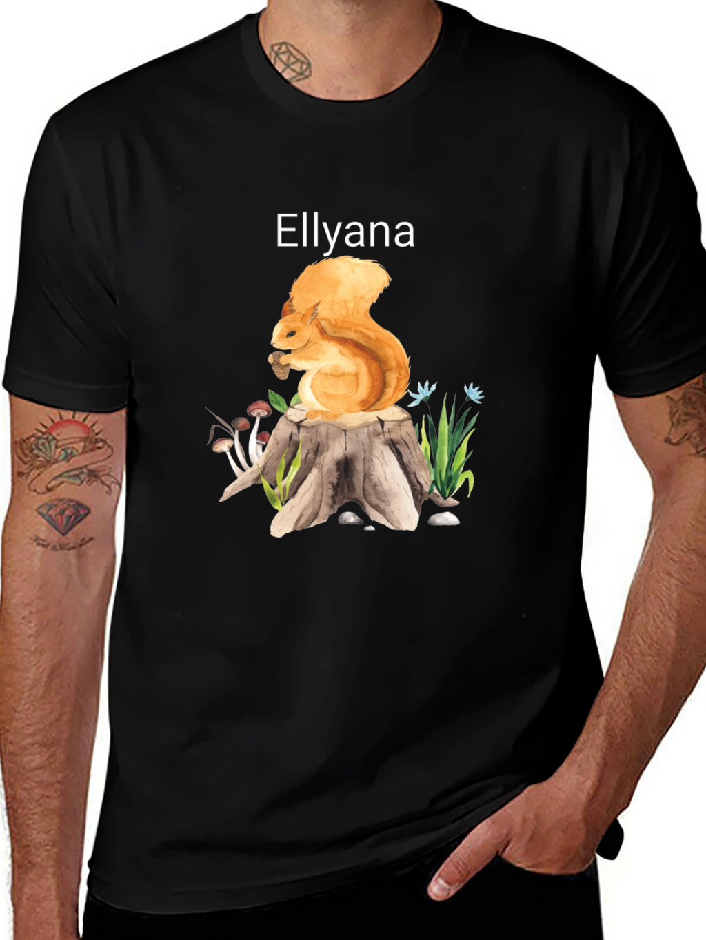 Squirrel Stump Tee - Ellyana Wildlife Black Shirt