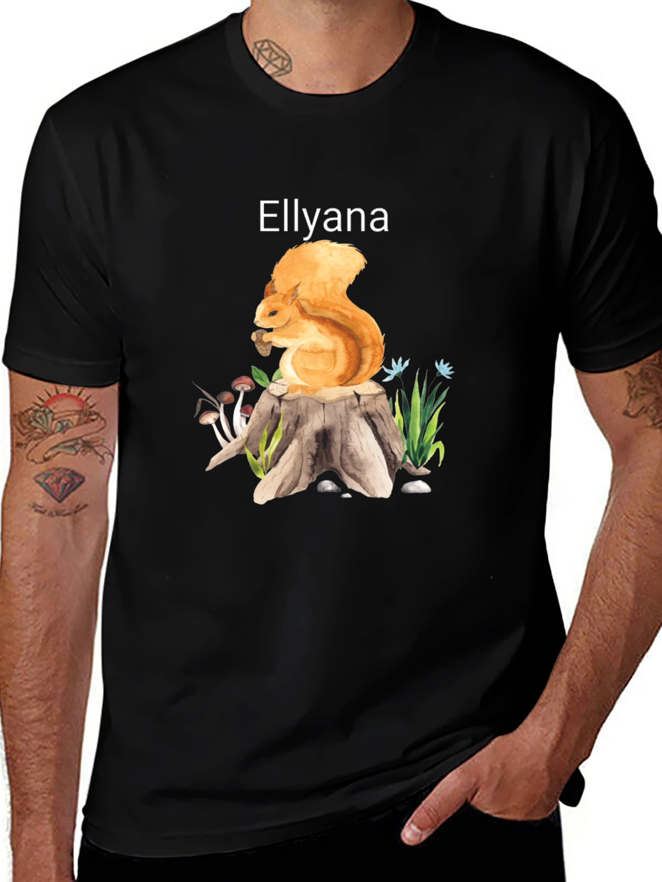 Squirrel Stump Tee - Ellyana Wildlife Black Shirt