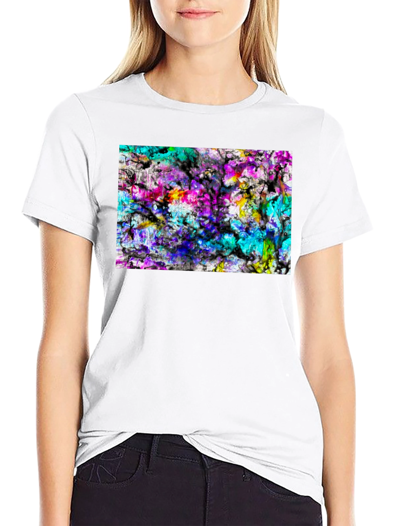 Abstract Art Print Black Tee - Modern Casual Wear