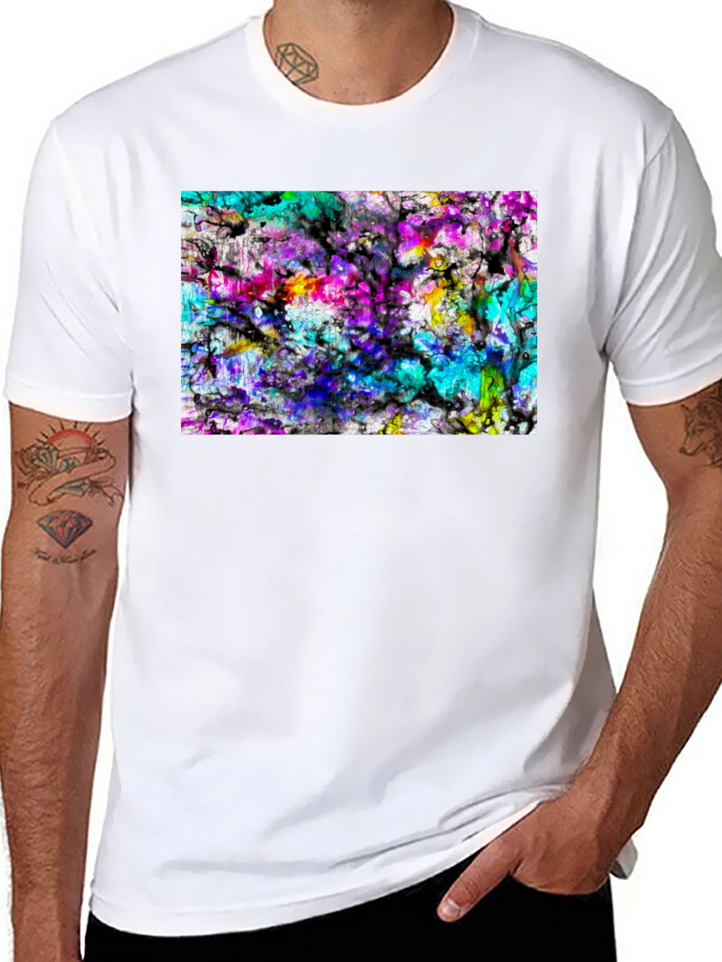 Abstract Art Print Black Tee - Modern Casual Wear