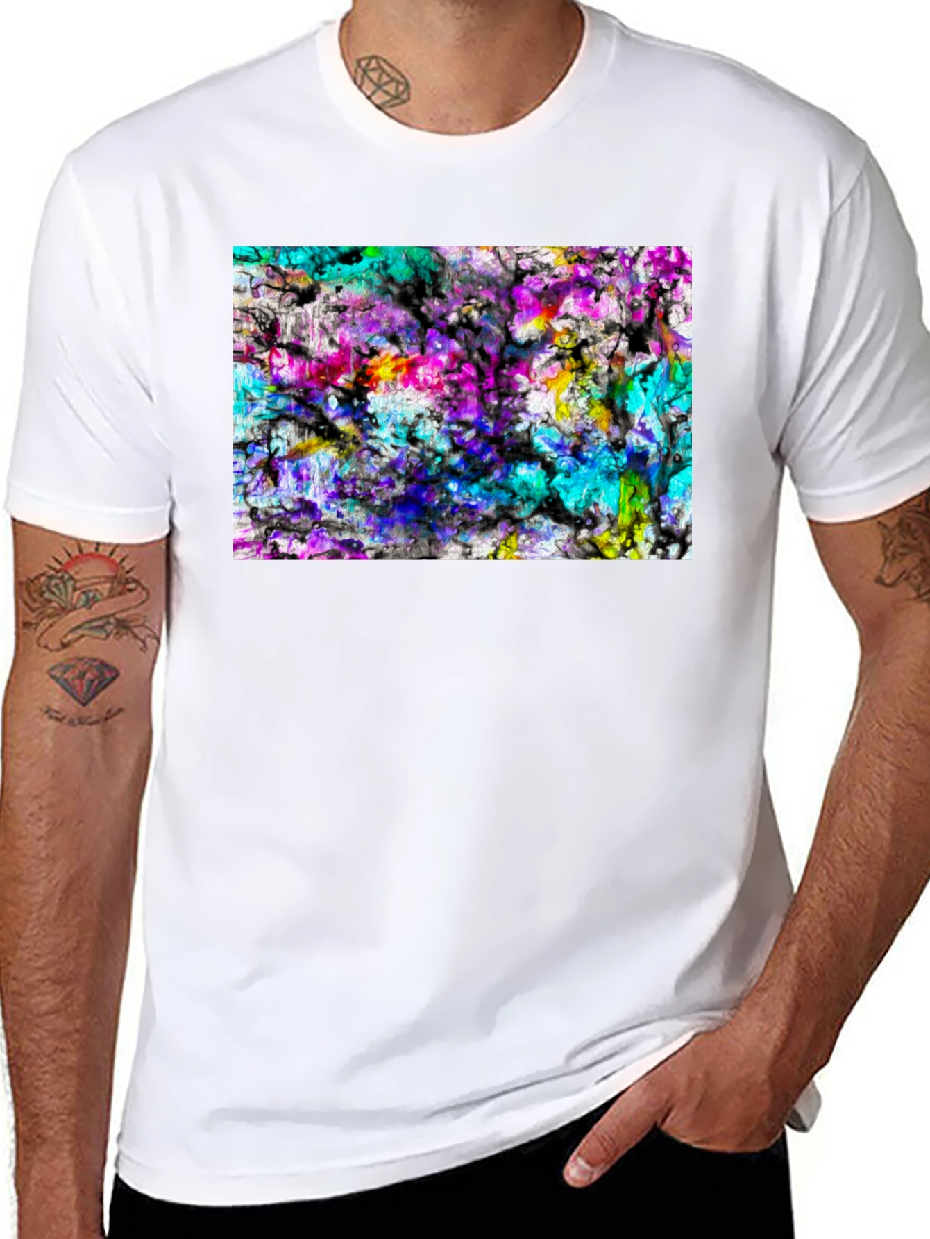 Abstract Art Print Black Tee - Modern Casual Wear