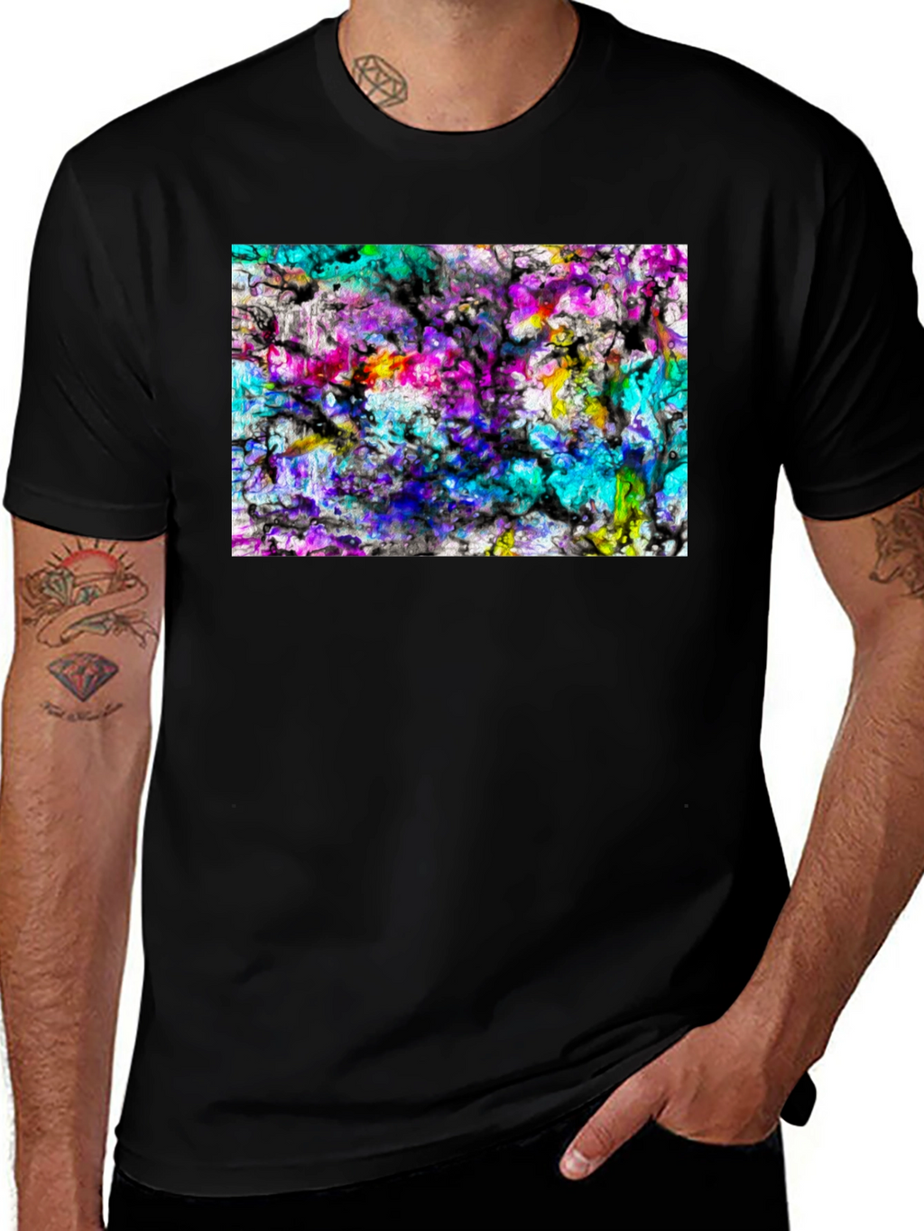 Abstract Art Print Black Tee - Modern Casual Wear