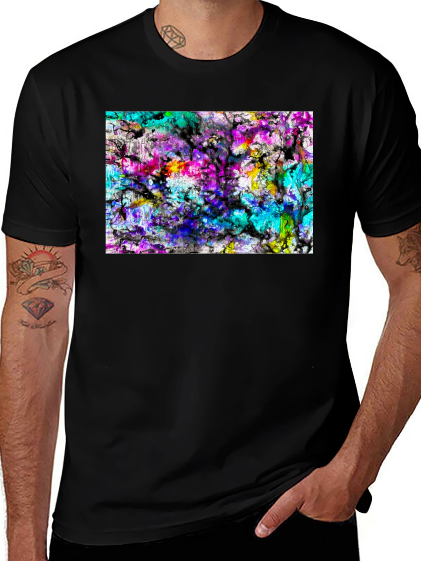 Abstract Art Print Black Tee - Modern Casual Wear
