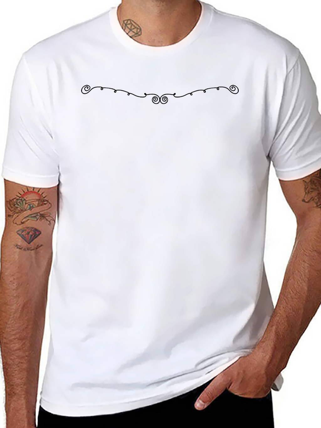 Mens Classic Black Crew Neck T-Shirt with Subtle Design