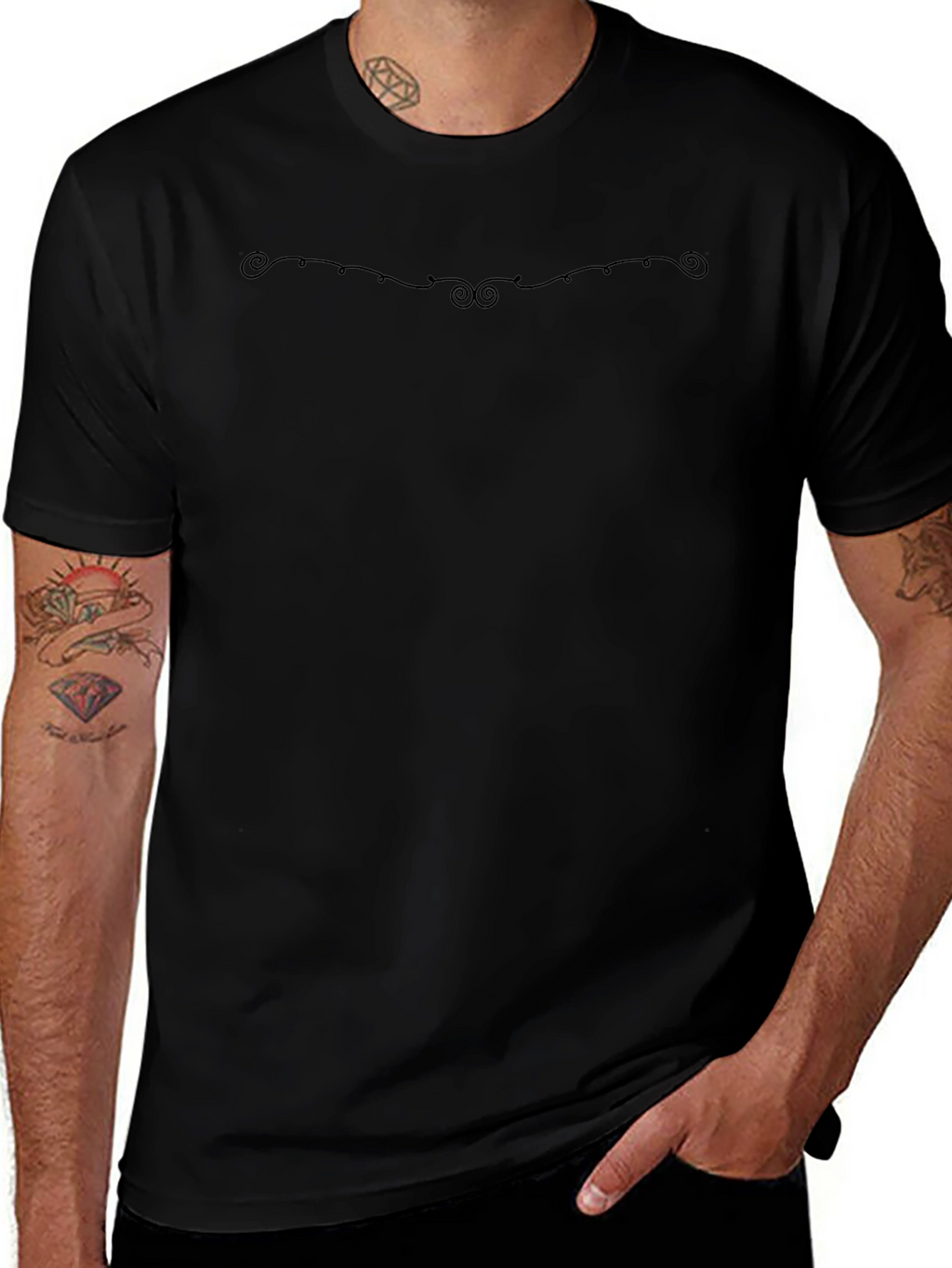 Mens Classic Black Crew Neck T-Shirt with Subtle Design