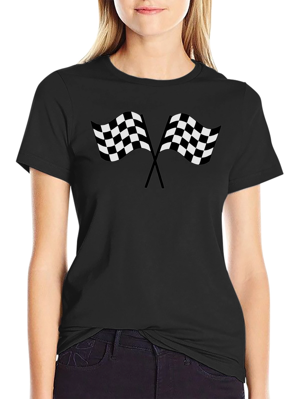 Racing Flags Graphic Tee - Black Cotton T-Shirt