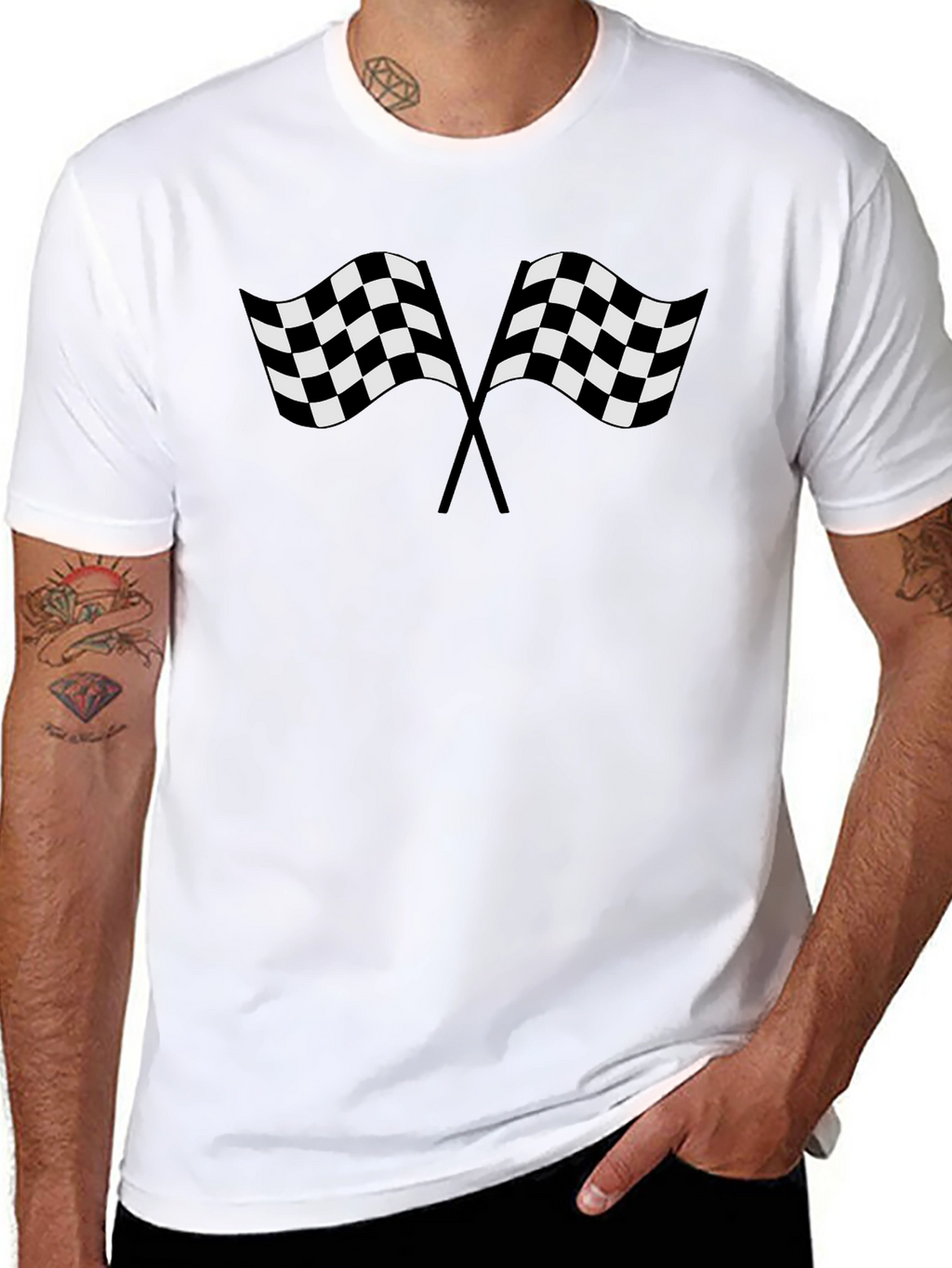 Racing Flags Graphic Tee - Black Cotton T-Shirt