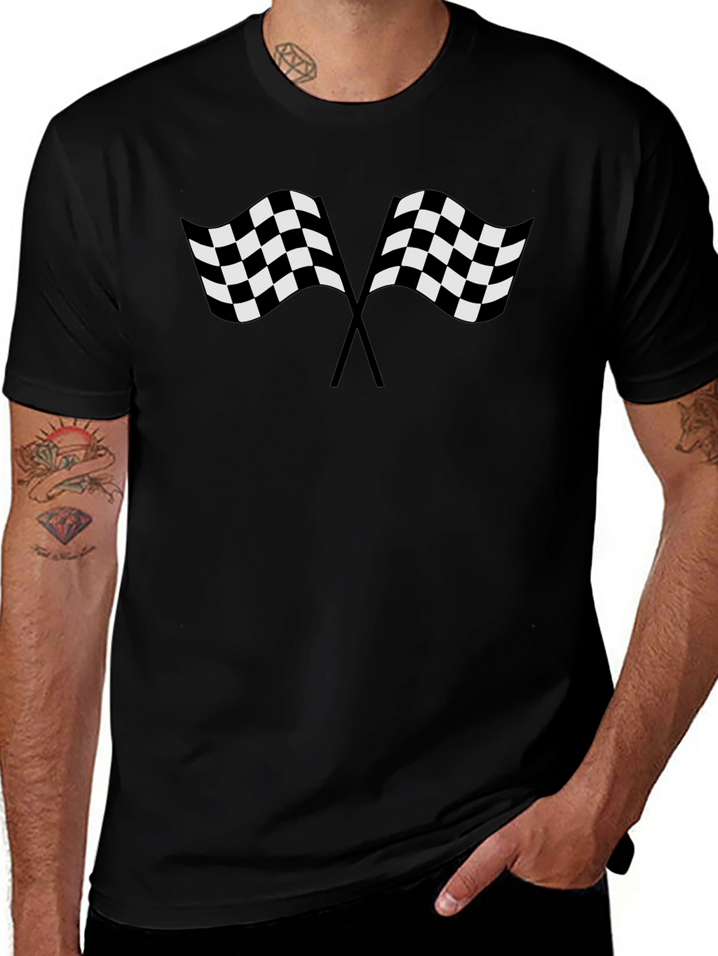 Racing Flags Graphic Tee - Black Cotton T-Shirt