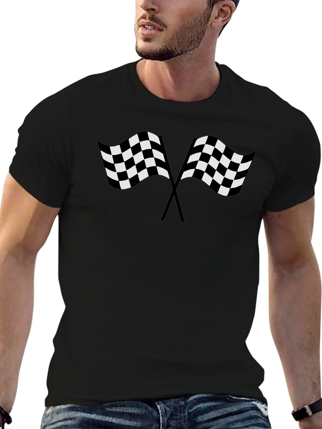 Racing Flags Graphic Tee - Black Cotton T-Shirt