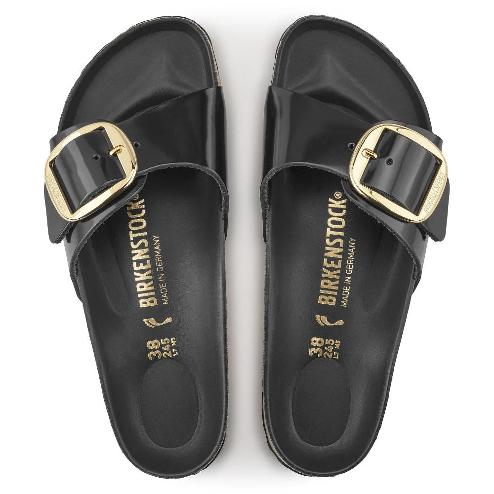 Birkenstock Women's Madrid Big Buckle Oiled Leather in High Shine Black