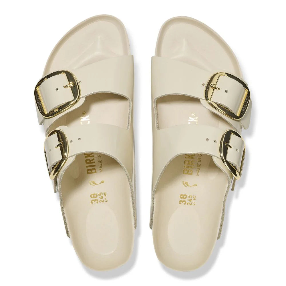 Birkenstock Women's Arizona Big Buckle Natural Leather Patent in High Shine Ecru
