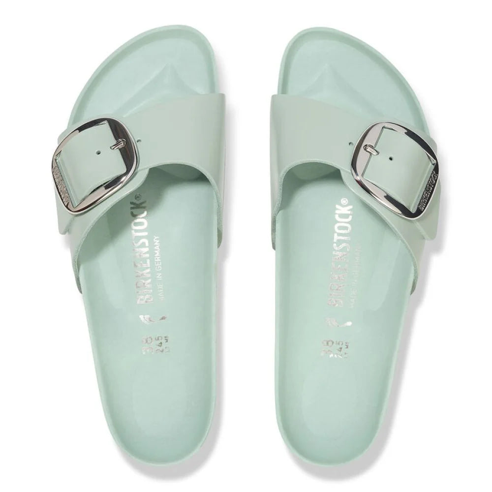 Birkenstock Women's Madrid Big Buckle Natural Leather Patent in High-Shine Surf Green