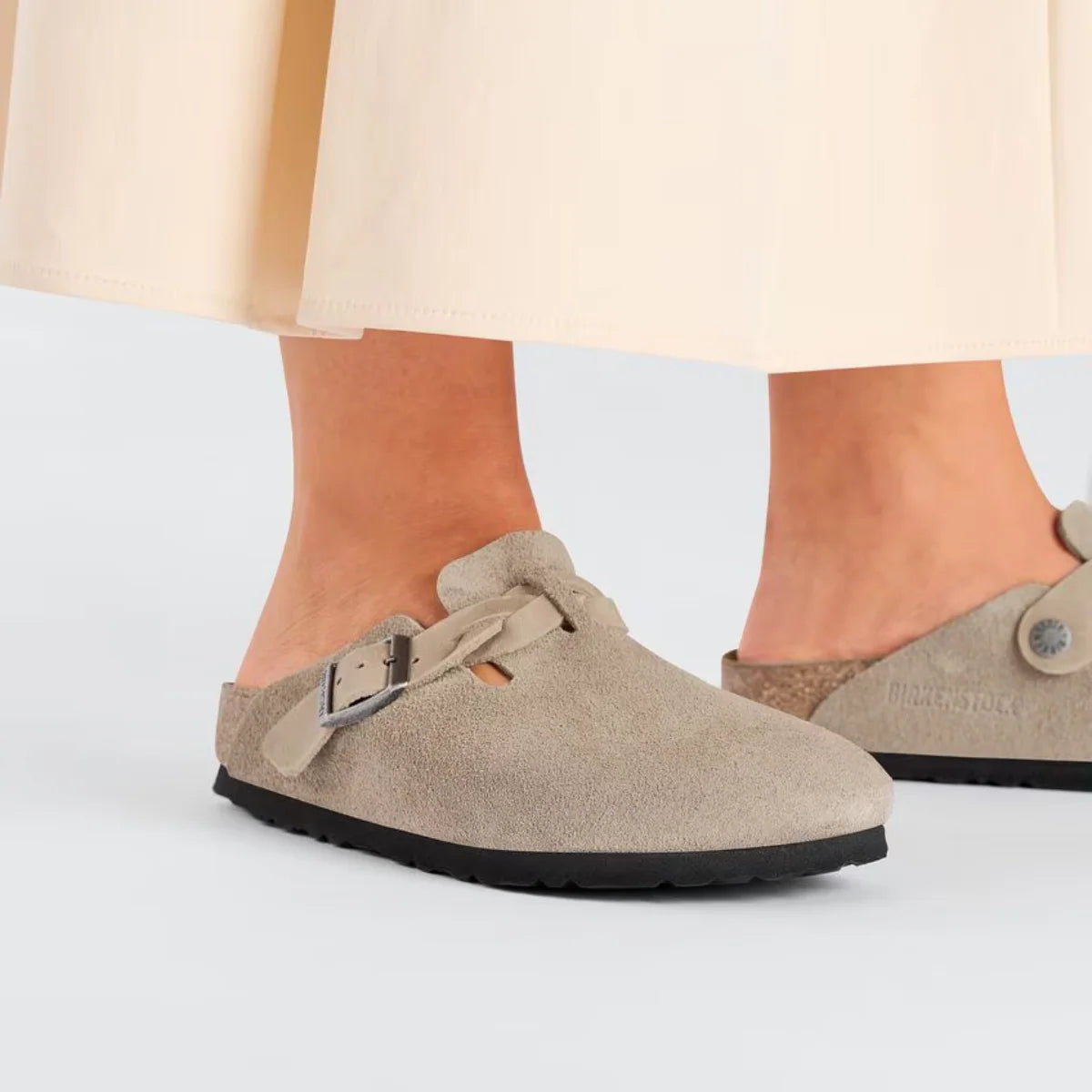 Birkenstock Women's Boston Braided Suede Leather in Taupe