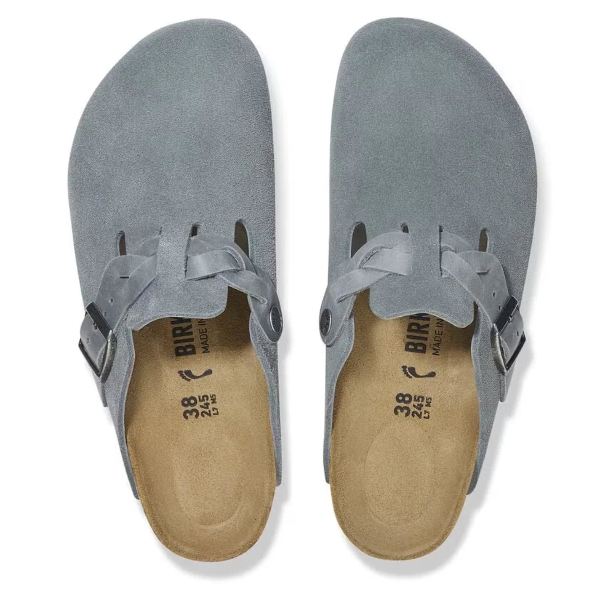 Birkenstock Women's Boston Braided Suede Leather in Basalt Gray