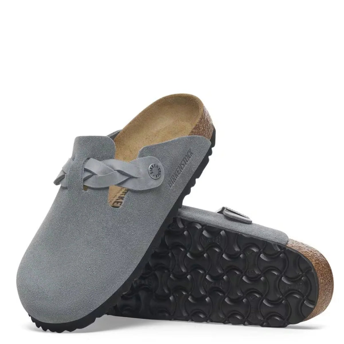 Birkenstock Women's Boston Braided Suede Leather in Basalt Gray