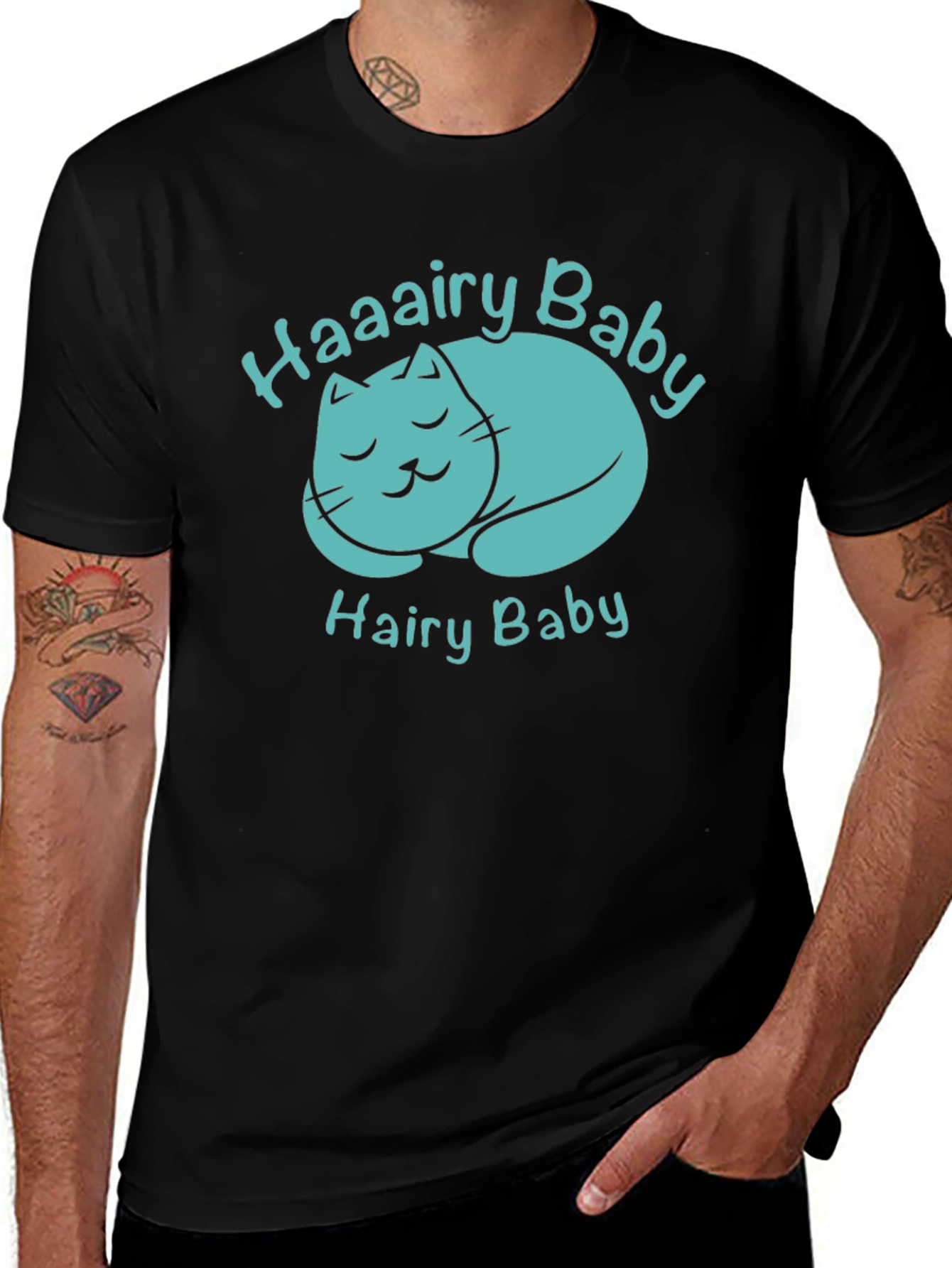 Haaairy Baby Cat Graphic Tee - Black